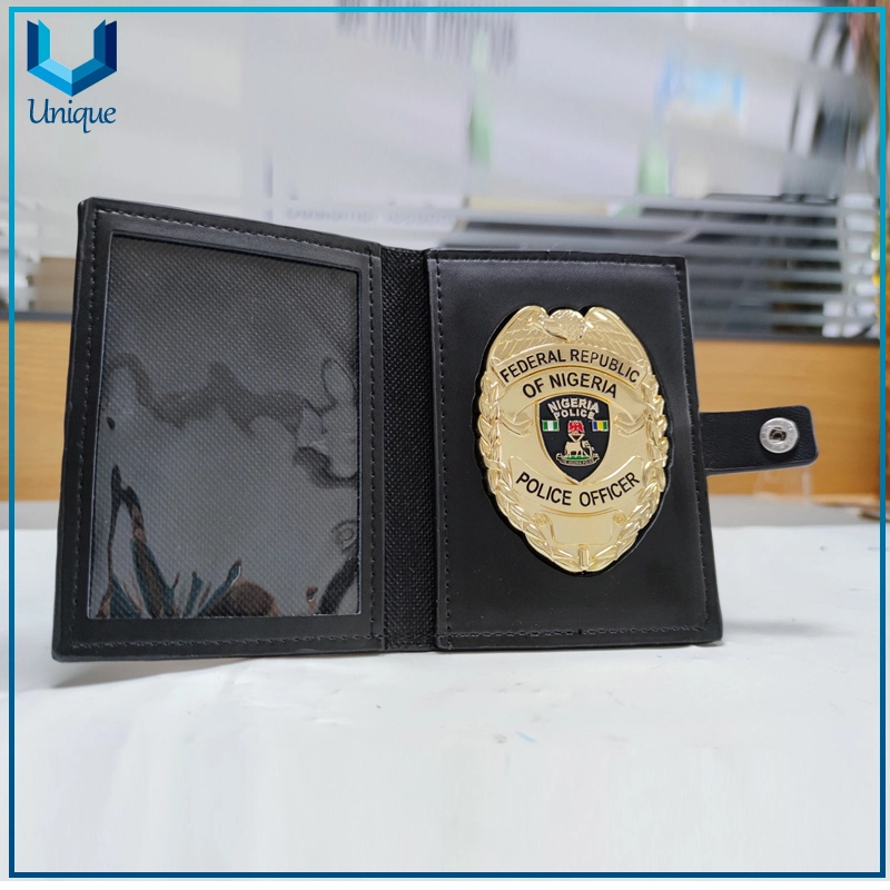 Custom Australia Government Officer Metal Badge with Cow Leather Holder, Silver Australia Police Badge with Leather Holder