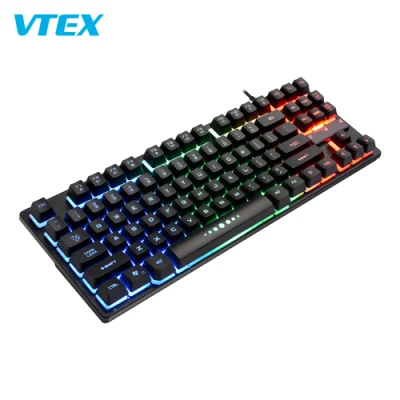 Tastiera da gioco per computer gaming RGB LED impermeabile con membrana multimediale ergonomica a 87 tasti